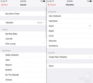 ویبره آلارم ساعت در iOS 9 شما اجازه اضافه کردن لرزش به آلارم ساعت را دارید. حتی ممکن است حالت بدون صدا فقط با هشدار ارتعاشی بیداری را با یک رویکرد گسسته انتخاب کنید.
