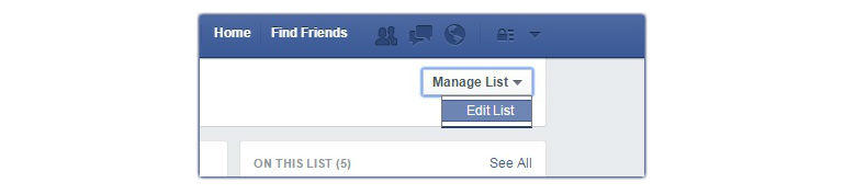 زمانی که صفحه لیست نمایان شد، روی list management < edit کلیک کنید. عکس دوستانی را که می خواهید به لیست اضافه کنید را چک نمایید.