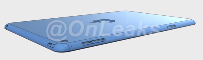 رندر CAD اپل آیپد مینی ۴ ، بدنه ای به ضخامت ۶.۱ میلی متری را نشان می دهد