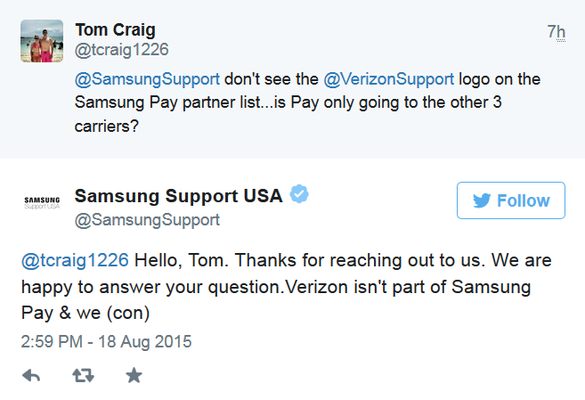 یک توییت از تیم Samsung Support تایید می کند که Big Red، سرویس پرداخت موبایل Sammy را پشتیبانی نمی کند.