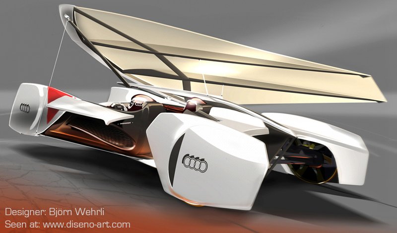 Audi Makaon Speed Sailor  این خودرو در سال 2040 به بازار عرضه خواهد شد. یک خودروی سبک وزن دو نفره که توسط انژی باد به حرکت در می آید. صندلی های این کانسپت برای حفظ تعادل خودرو در باد های شدید قابل تغییر است.