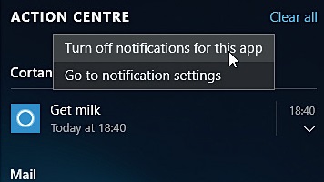 اگر شما از دریافت نوتیف ها از یک برنامه ی خاص به این طریق ناراضی هستید، به راحتی می توانید بر روی یک نوتیف راست کلیک کنید و "Turn off notification for this app" را انتخاب کنید.