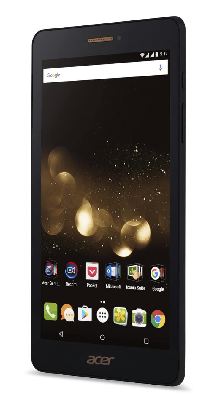 تبلت Acer Iconia Talk S یک دستگاه مقرون به صرفه است که از طراحی جالبی برخوردار شده و با ترکیبی از رنگ های سیاه و طلایی جلوه خاصی پیدا کرده است.
