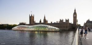 طرح پیشنهادی گنسلر، برای پارلمان شناور در رودخانه تیمز، لندن