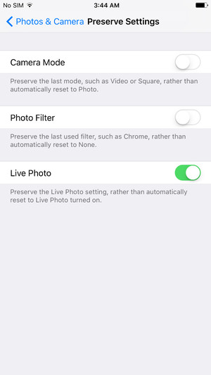 ثابت ماندن تنظیمات دوربین در iOS 10.2