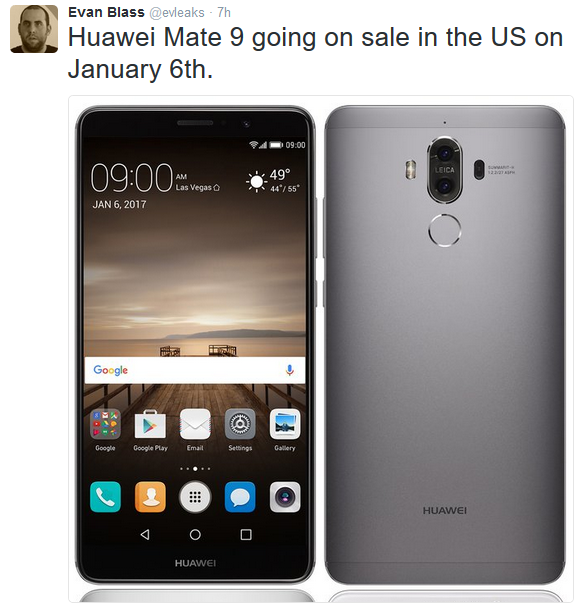 Huawei Mate 9 در تاریخ 6 ژانویه