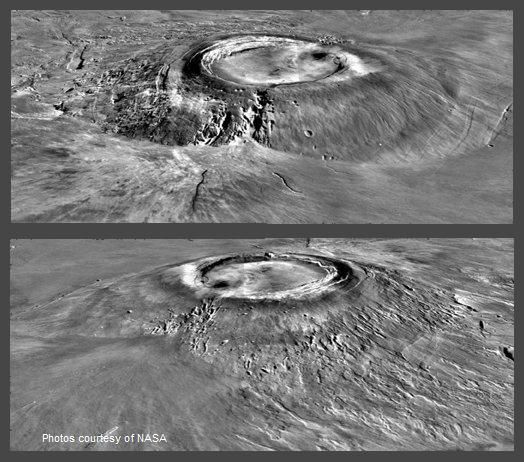 نمایی از آتشفشان آرسیا مونز، این تصویر با ترکیب تصاویر ثبت شده توسط کاوشگر وایکینگ ناسا ساخته شده است.