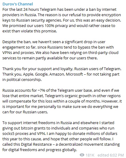 فیلترینگ تلگرام در روسیه