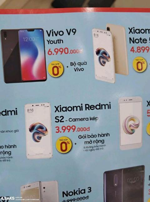 تصویر منتشر شده از برچسب قیمتی شیائومی ردمی اس 2 (Xiaomi Redmi S2) از راه‌اندازی این موبایل در آینده‌ای نزدیک خبر می‌دهد.