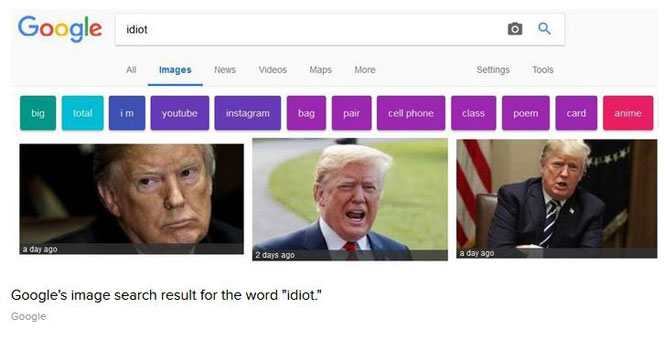 نتایج جستجوی گوگل باز هم خبرساز شد؛ نمایش تصویر ترامپ با جستجوی واژه احمق