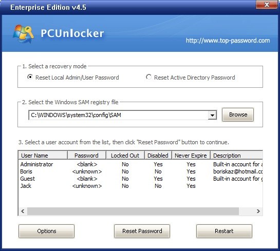 نحوه بازیابی رمز ویندوز 10 از طریق نرم افزار PCUnlocker