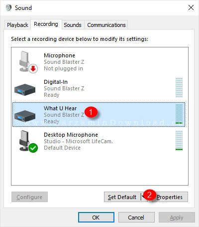 تعیین دستگاه پیش فرض ضبط صدا در ویندوز