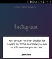 ارور اینستاگرام  Your account has been disabled for violating our terms