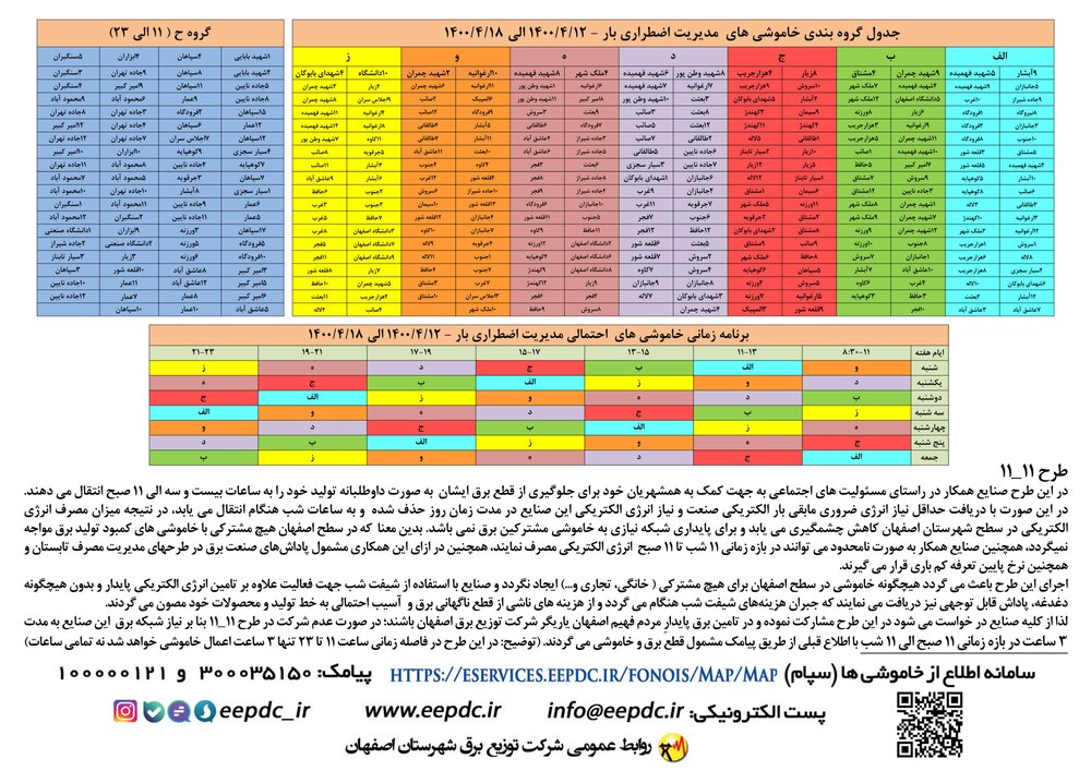 جدول قطعی برق امروز 13 تیر 1400 همه استان ها