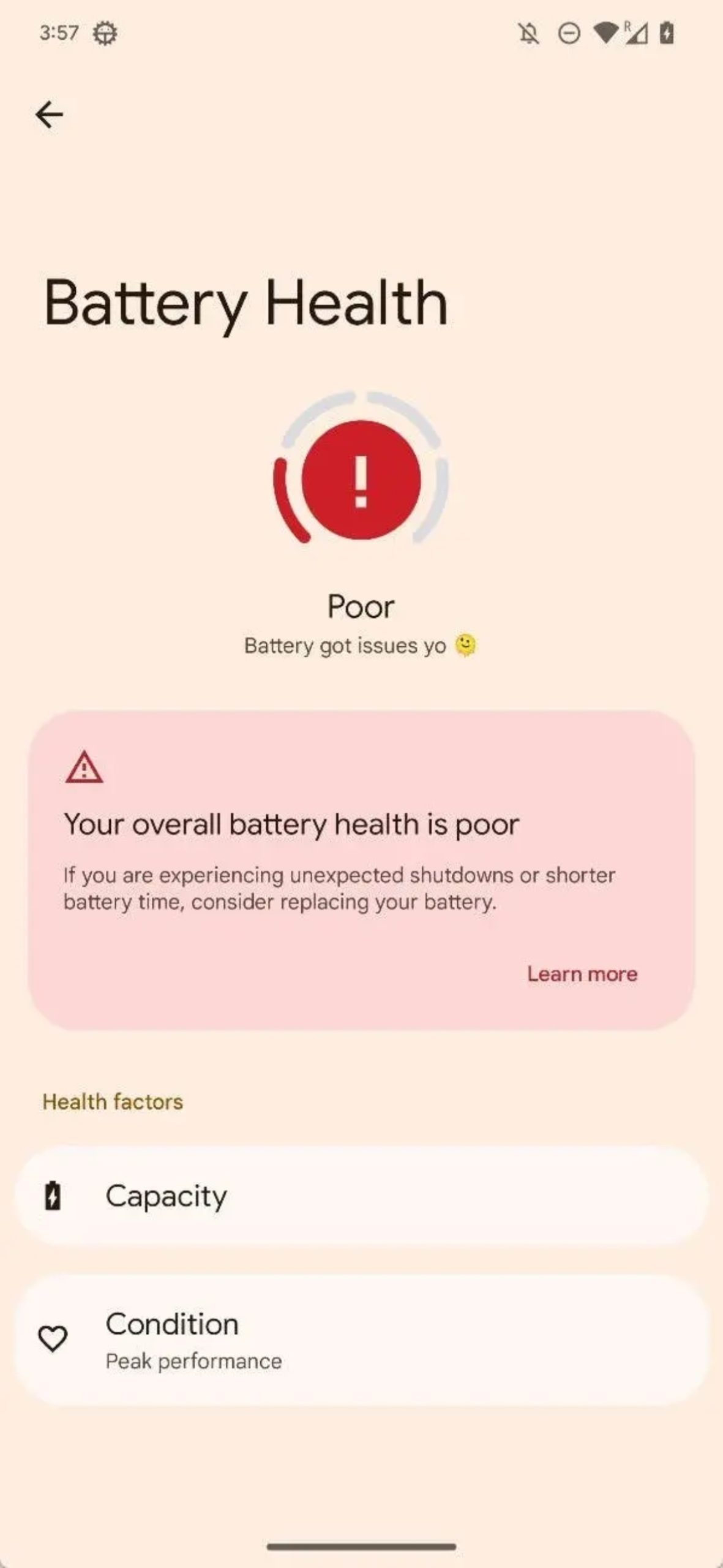 وضعیت سلامت باتری در اندروید 13 نمایش داده می‌شود