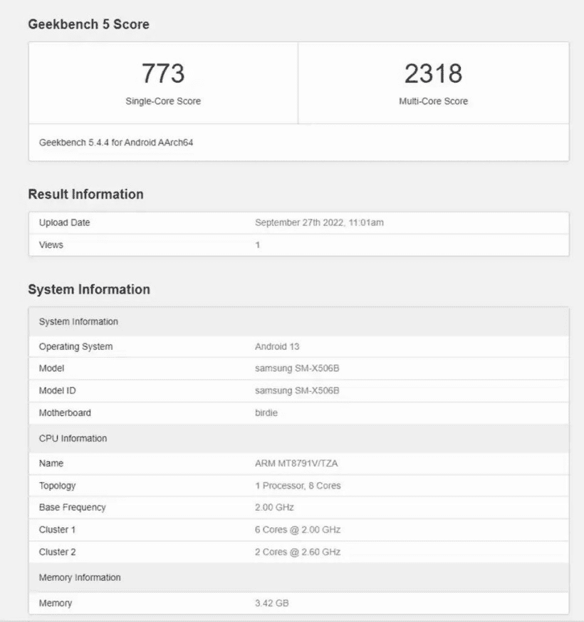Galaxy Tab S8 FE spotted on Geekbench