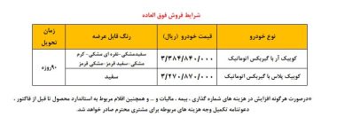 طرح فروش کوییک ویژه متقاضیان سامانه یکپارچه ابلاغ شد