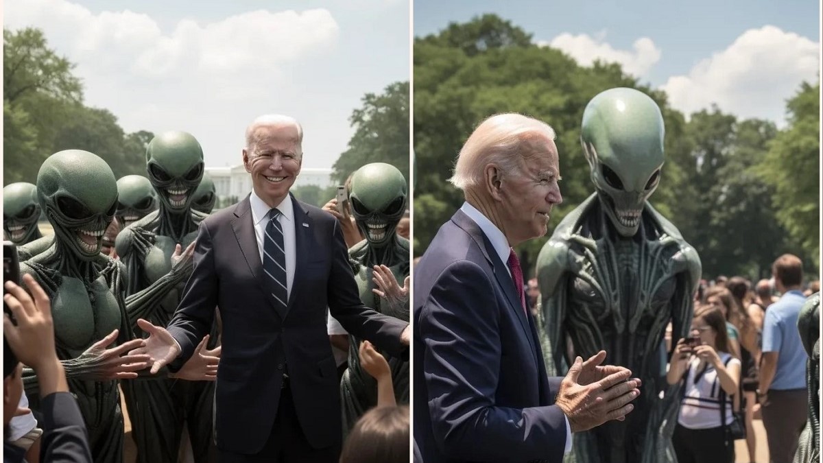 حضور موجودات فضایی در کاخ سفید و استقبال بایدن از آن‌ها!