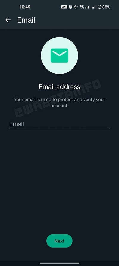 تایید حساب واتساپ با ایمیل