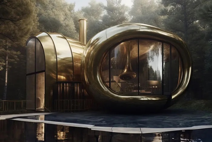 تماشا کنید: تصاویر هوش مصنوعی از طراحی خانه با الهام از سازهای موسیقی