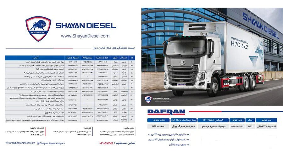 طرح فروش کامیون دافران H7 مهر 1402
