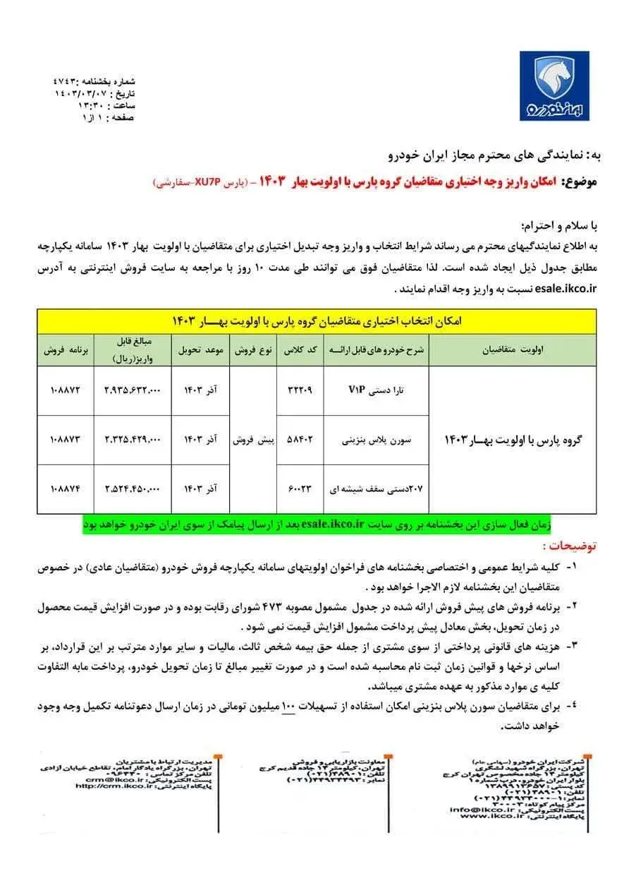 شرایط فروش فوری ایران خودرو ویژه خرداد 1403