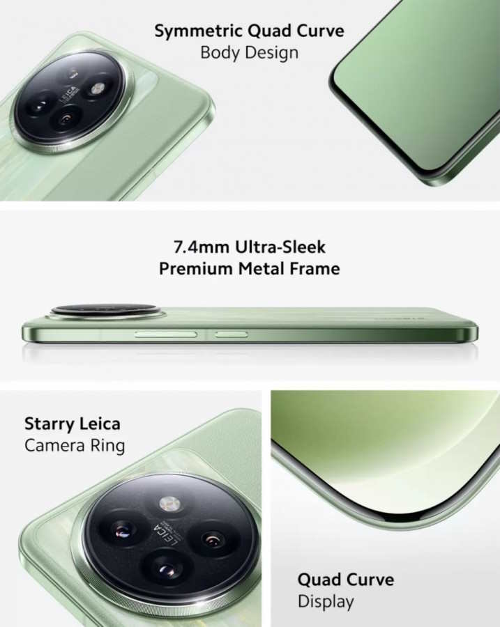 این گوشی 7.4 میلی متر ضخامت داشته و قاب پشتی آن دارای بافت چرم مصنوعی با فناوری نانو است که باید 6 برابر بیشتر از نسل قبلی مقاوم باشد. شیائومی 14 سیوی در رنگ‌های آبی کروز، سبز ماچا و مشکی سایه‌ای عرضه خواهد شد.