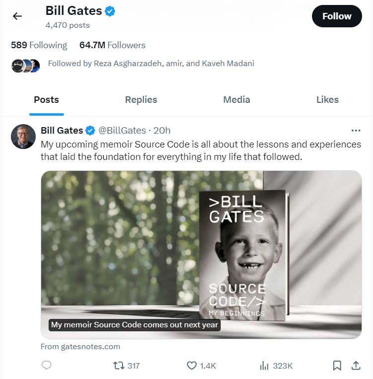 بیل گیتس سال آینده خاطرات خود را منتشر می‌کند