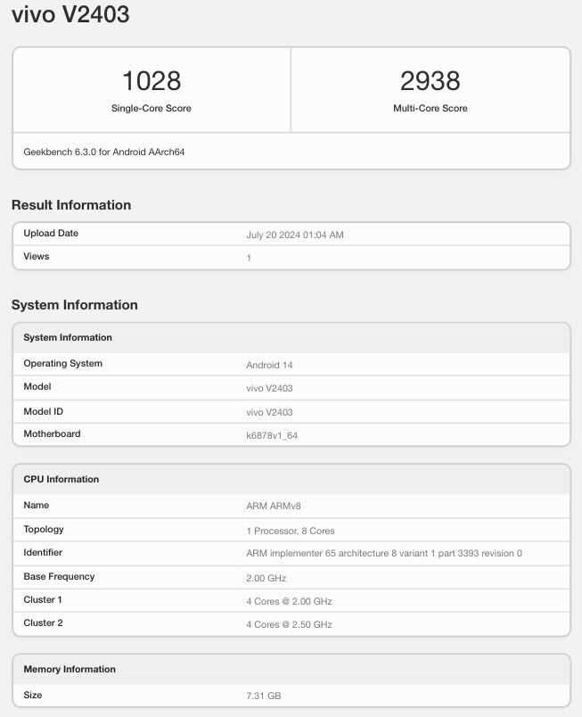 به غیر از جزئیاتی که در ظاهر Geekbench V40e ظاهر شده، هیچ چیز دیگری در مورد سایر مشخصات آن مشخص نیست.