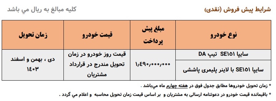 شرایط فروش سایپا 151 مهر 1403