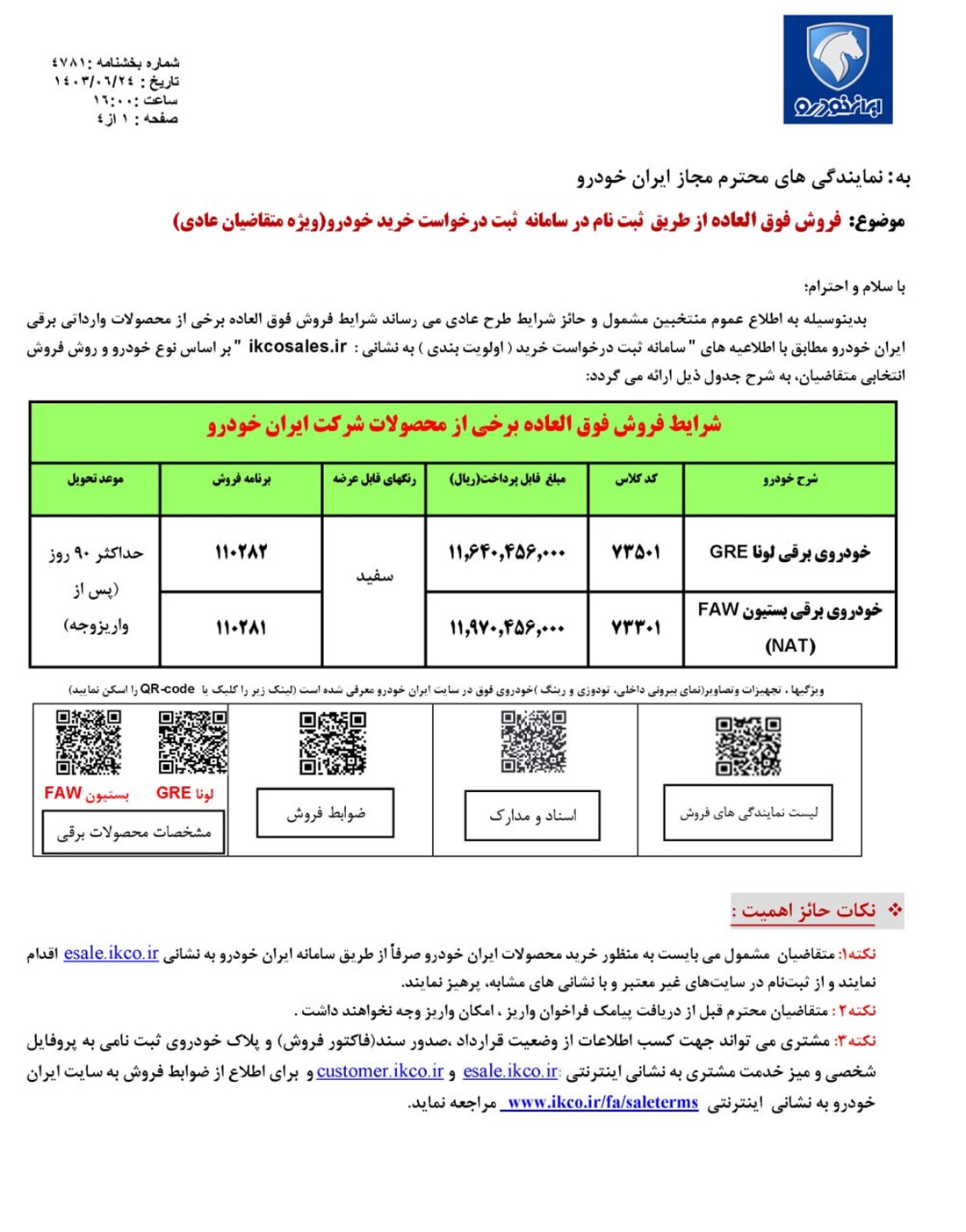 شرایط فروش فوق العاده و پیش فروش دو خودرو برقی ایران خودرو اعلام شد