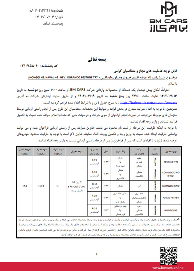 فروش فوری خودروهای وارداتی بهمن موتور