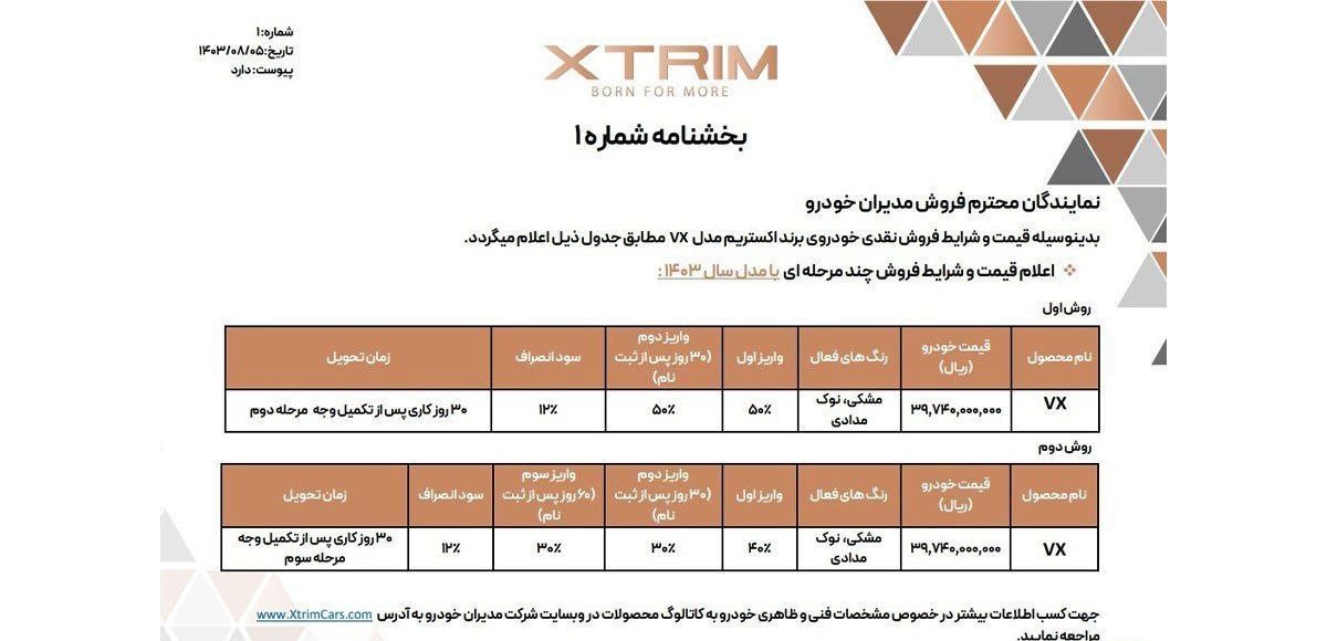 فروش چند مرحله‌ای و شرایط ویژه اکستریم VX در آبان 1403